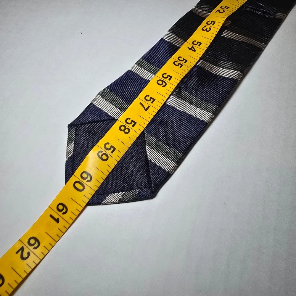 CH Carolina Herrera Mens Silk Striped Tie Navy Blue Silver Green Made in Italy